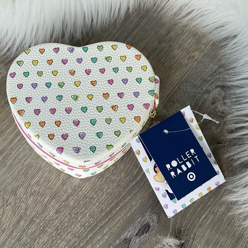 💛💜 Roller Rabbit x Target Disco Hearts Wave Heart Shaped Jewelry Box White/Pink